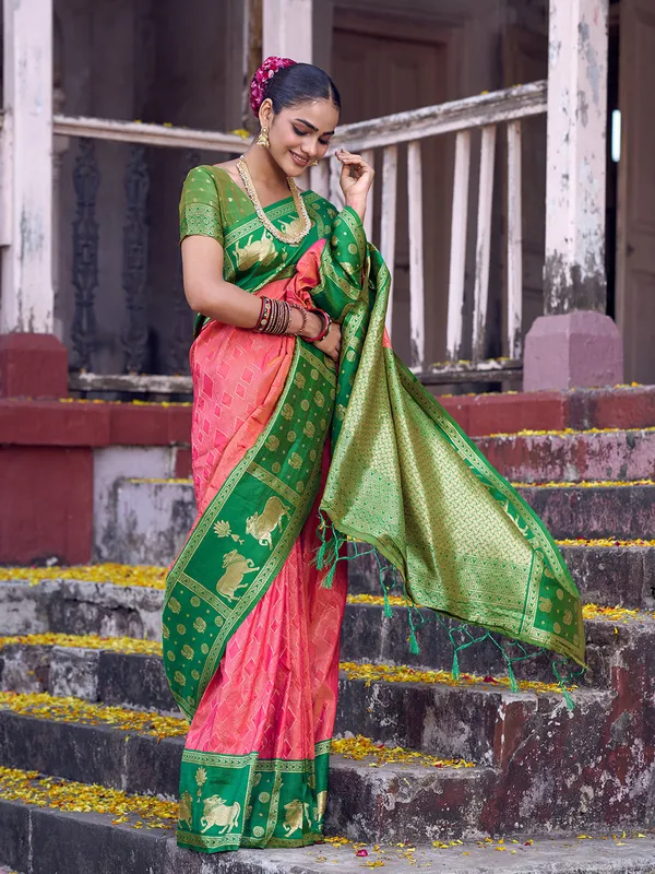 Rani_Pink_Green_Soft_Silk_Zari_Woven_Saree_For_Women