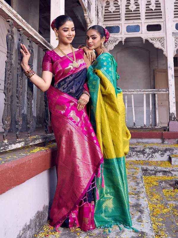 Mustard_Yellow_Blue_Soft_Silk_Woven_Border_Saree_For_Women