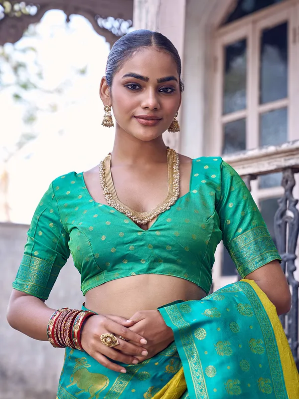 Mustard_Yellow_Blue_Soft_Silk_Woven_Border_Saree_For_Women