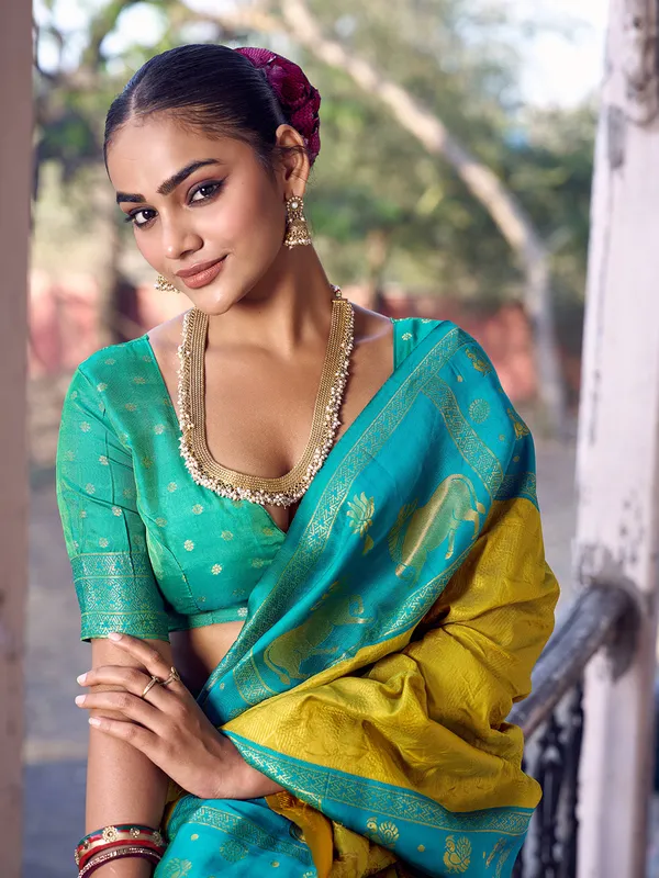 Mustard_Yellow_Blue_Soft_Silk_Woven_Border_Saree_For_Women