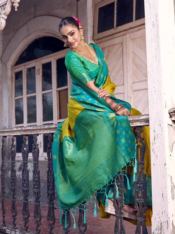 Mustard_Yellow_Blue_Soft_Silk_Woven_Border_Saree_For_Women