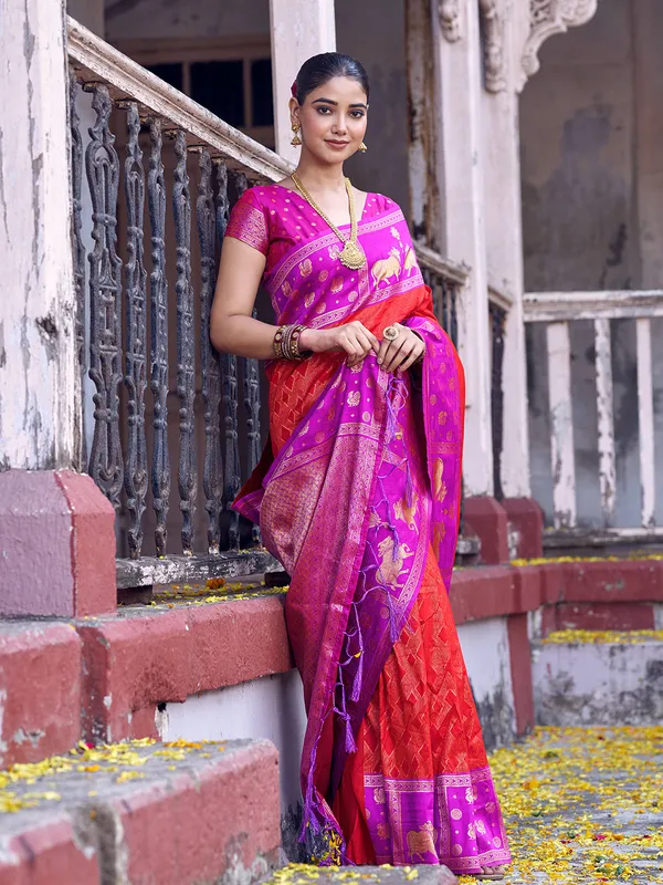 Red_Rani_Pink_Soft_Silk_Saree_For_Women