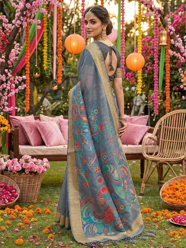 Grey_Linen_Woven_Ethnic_Saree_For_Women