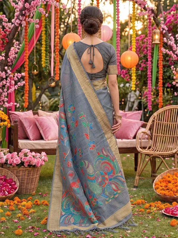 Grey_Linen_Woven_Ethnic_Saree_For_Women