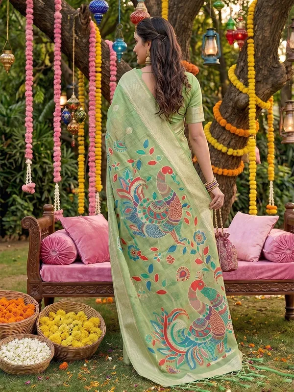 Mehendi_Green_Linen_Ethnic_Woven_Saree_For_Women