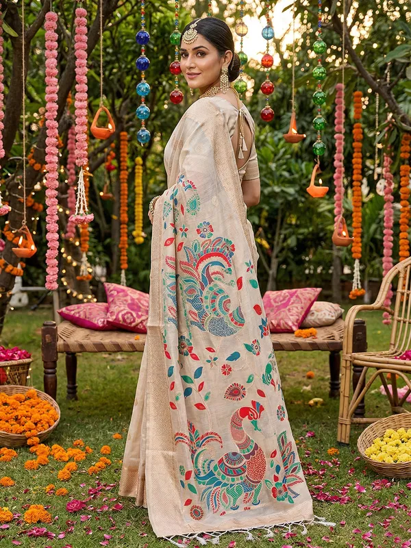 Beige_Tissue_Silk_Festive_Saree_For_Women