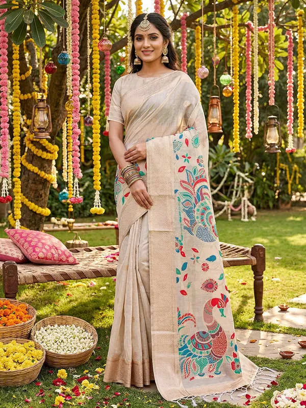 Beige_Tissue_Silk_Festive_Saree_For_Women