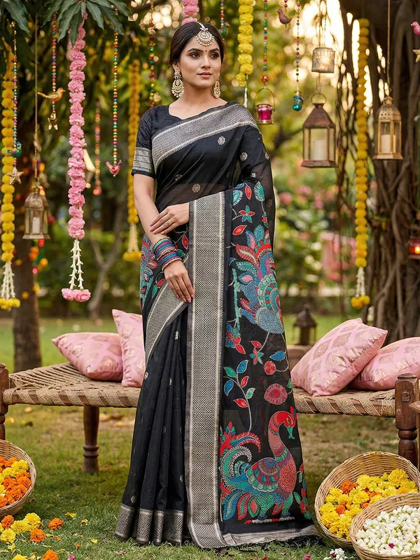 Black_Linen_Woven_Ethnic_Saree_For_Women