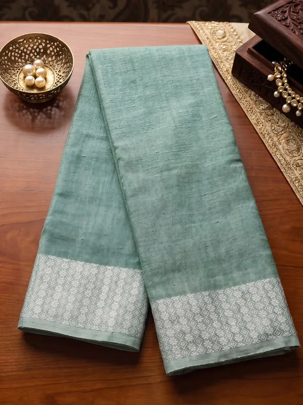Mehendi_Green_Linen_Woven_Border_Saree_For_Women