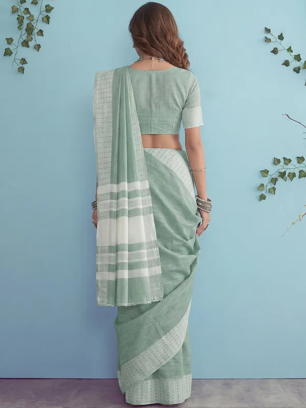 Mehendi_Green_Linen_Woven_Border_Saree_For_Women