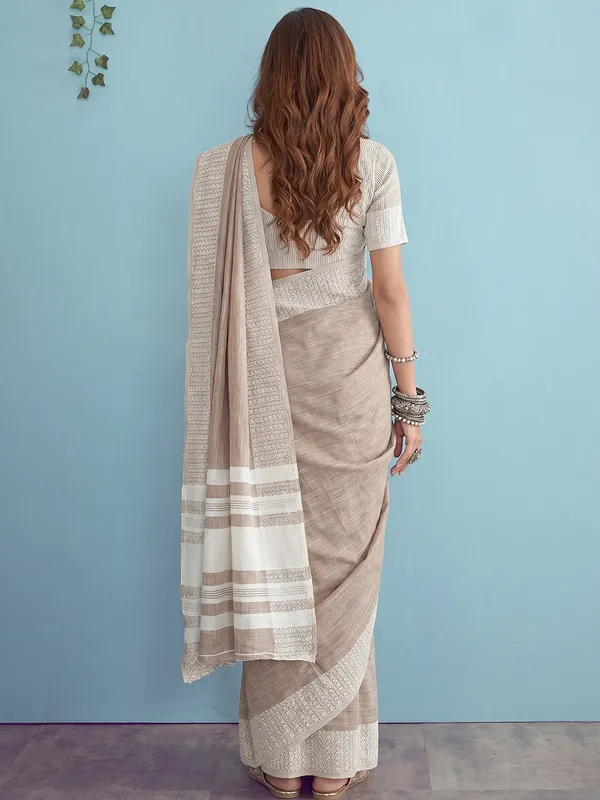 Beige_Linen_Woven_Border_Saree_For_Women