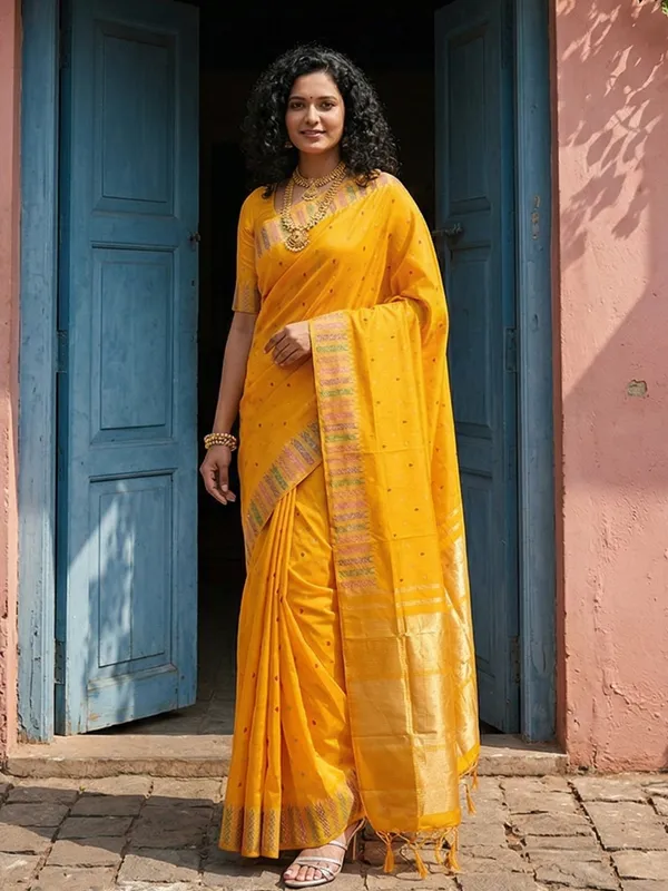 Mustard_Yellow_Soft_Silk_Zari_Border_Woven_Saree_For_Women