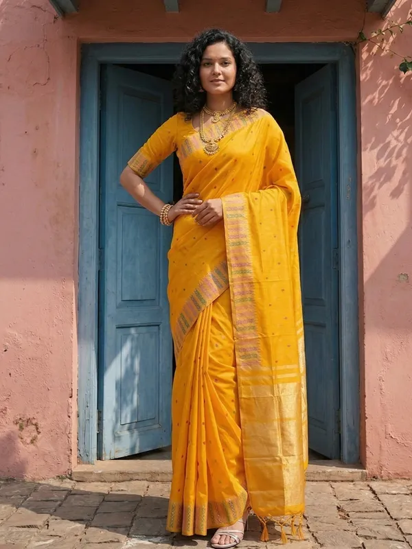 Mustard_Yellow_Soft_Silk_Zari_Border_Woven_Saree_For_Women