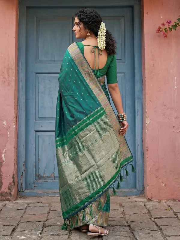 Bottle_Green_Semi_Silk_Zari_Woven_Banarasi_Style_Saree_For_Women