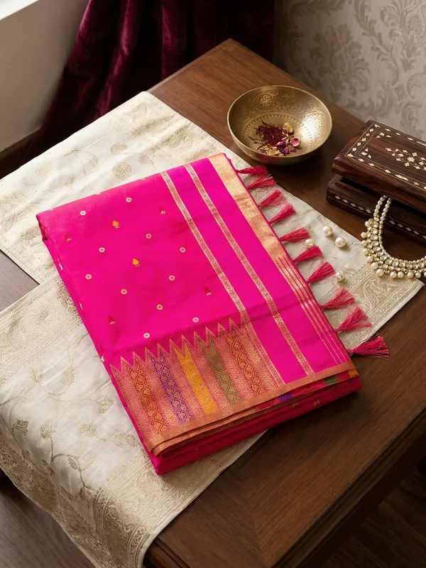 Hot_Rani_Pink_Lichi_Silk_Zari_Woven_Border_Pallu_Saree_For_Women