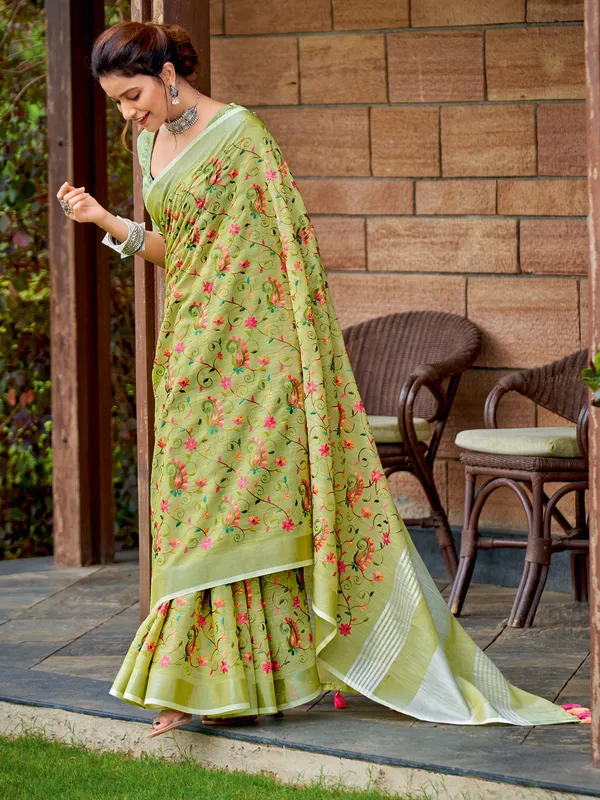 Multicolor_Linen_Embroidered_Tassel_Pallu_Saree_For_Women