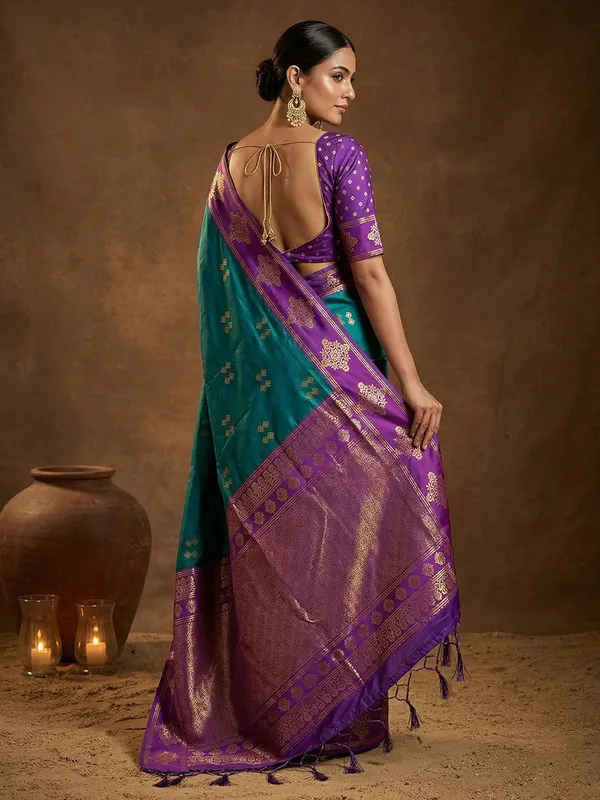 Teal_Green_Banarasi_Soft_Silk_Zari_Woven_Saree_For_Women