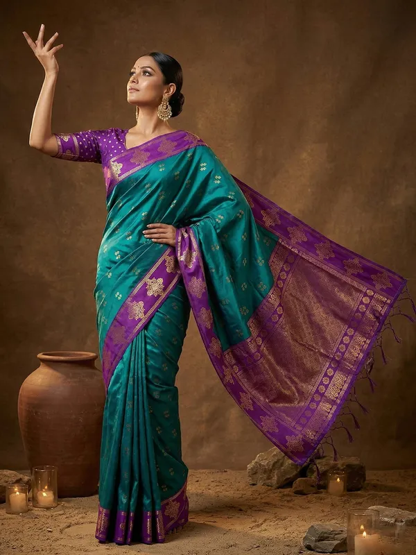 Teal_Green_Banarasi_Soft_Silk_Zari_Woven_Saree_For_Women