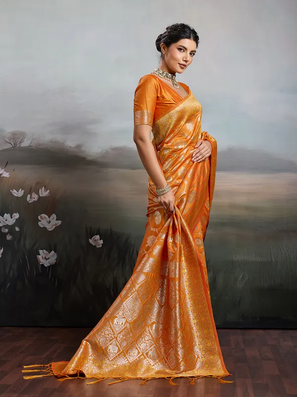 Multicolor_Kanjivaram_Silk_Elephant_Motif_Woven_Saree_For_Women