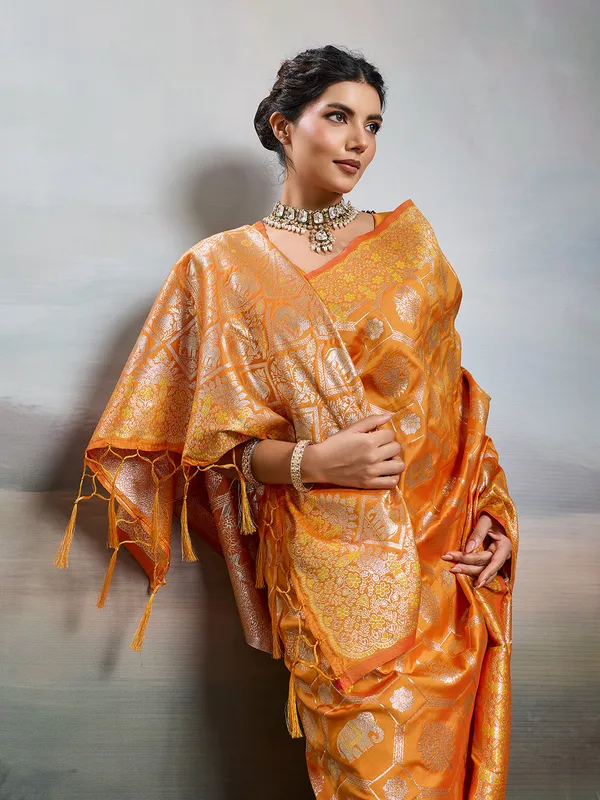 Multicolor_Kanjivaram_Silk_Elephant_Motif_Woven_Saree_For_Women