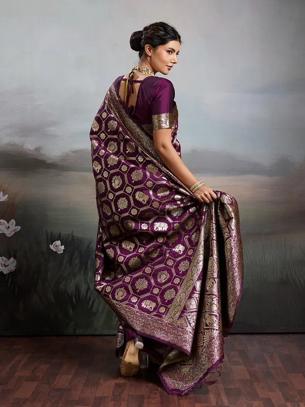 Multicolor_Kanjivaram_Silk_Elephant_Motif_Woven_Saree_For_Women