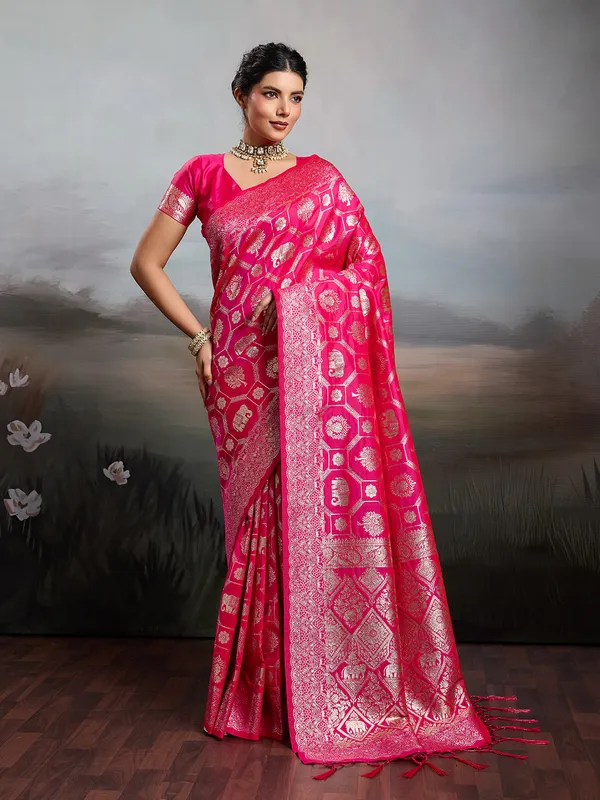 Multicolor_Kanjivaram_Silk_Elephant_Motif_Zari_Woven_Saree_For_Women
