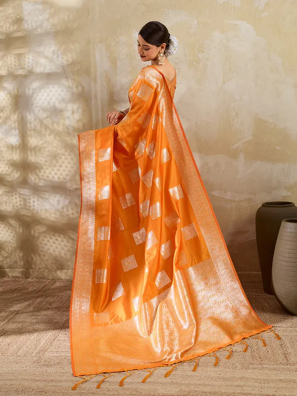 Orange_Banarasi_Soft_Silk_Woven_Saree_For_Women