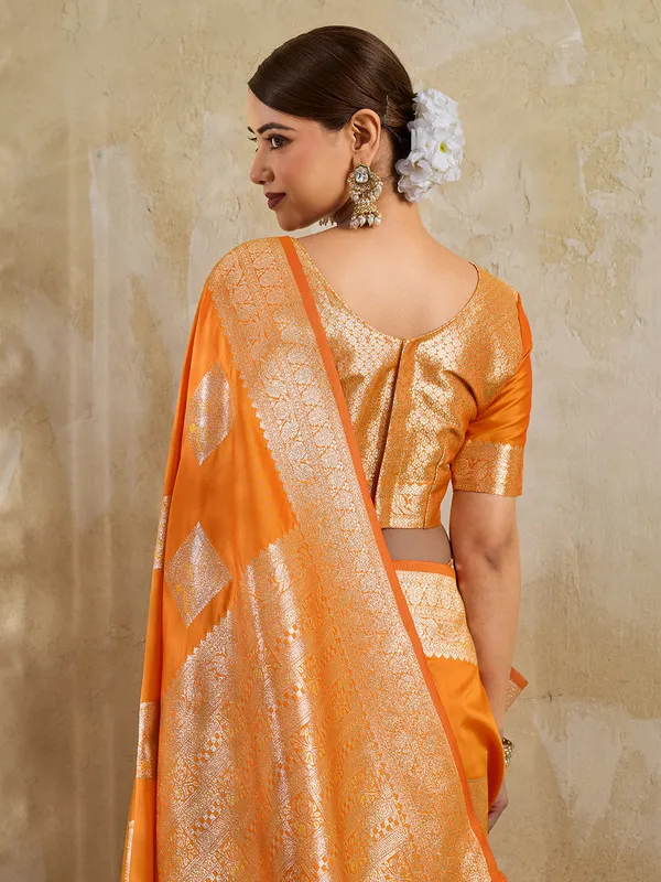 Orange_Banarasi_Soft_Silk_Woven_Saree_For_Women