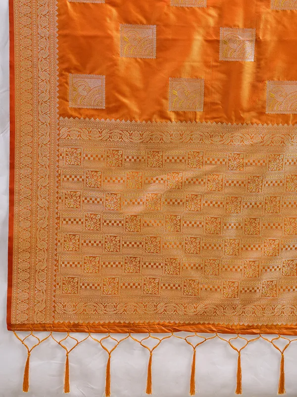 Orange_Banarasi_Soft_Silk_Woven_Saree_For_Women