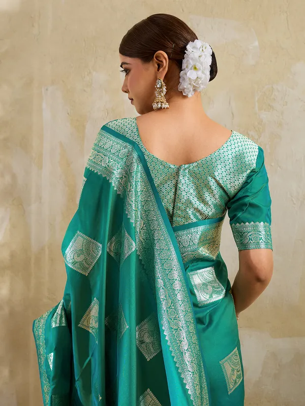 Teal_Banarasi_Soft_Silk_Woven_Saree_For_Women