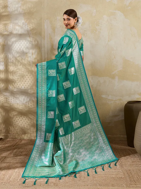 Teal_Banarasi_Soft_Silk_Woven_Saree_For_Women