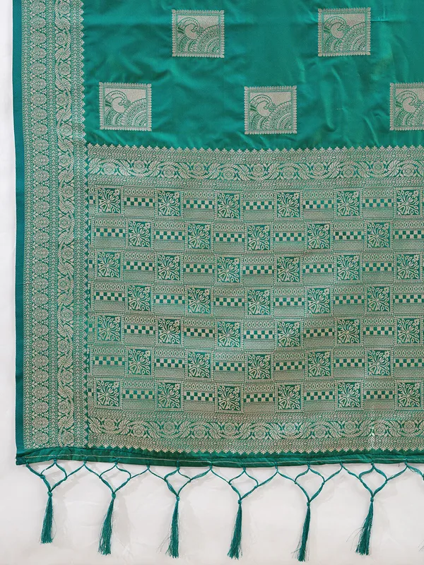 Teal_Banarasi_Soft_Silk_Woven_Saree_For_Women
