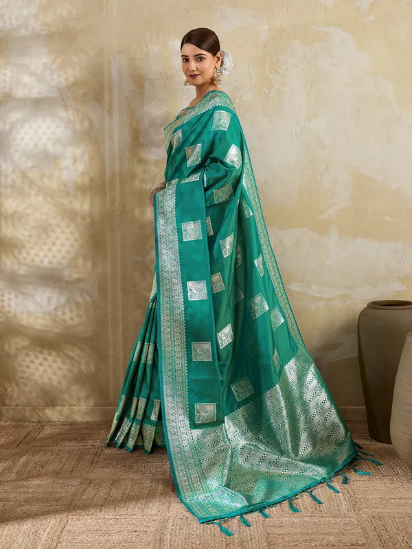 Teal_Banarasi_Soft_Silk_Woven_Saree_For_Women