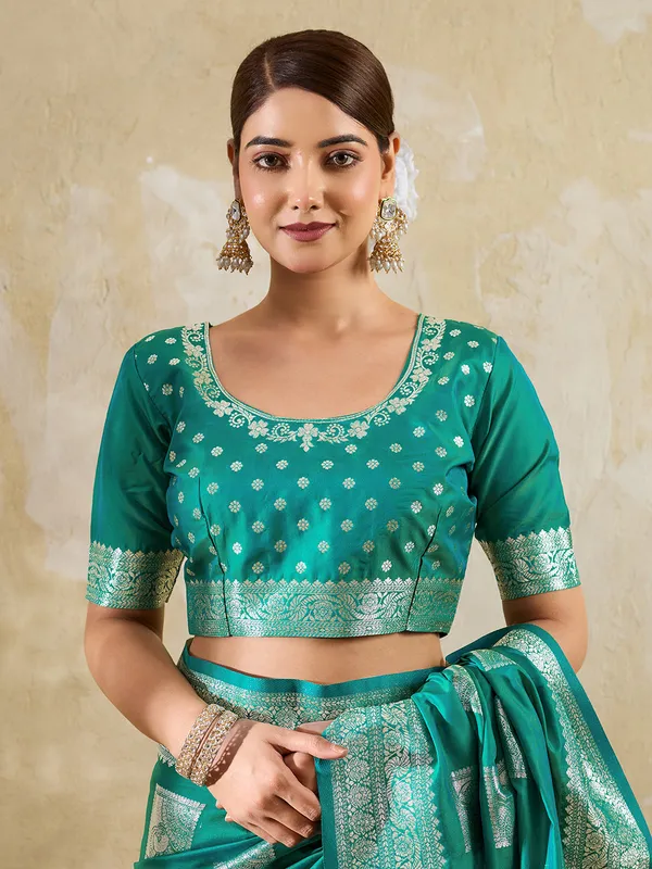 Teal_Banarasi_Soft_Silk_Woven_Saree_For_Women