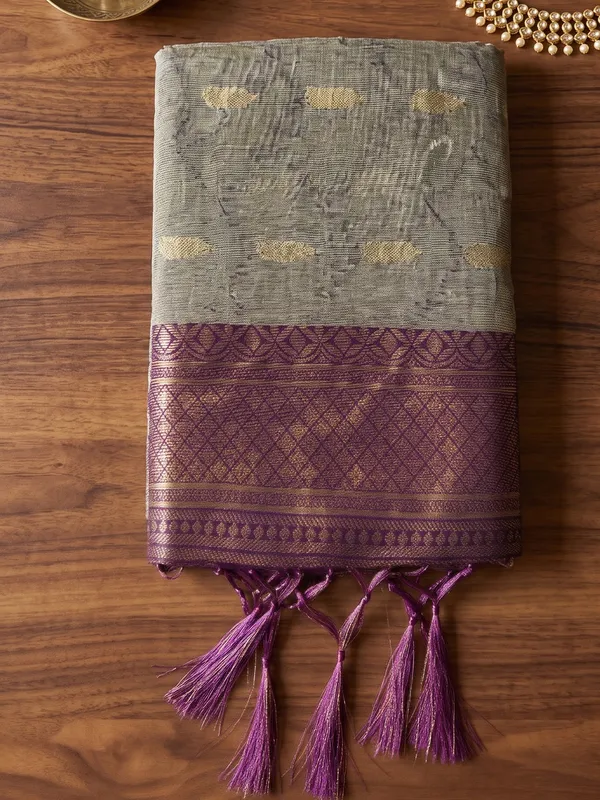 Purple_Linen_Woven_Border_Saree_For_Women
