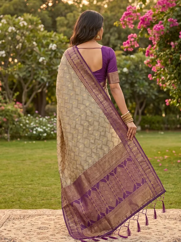 Purple_Linen_Woven_Border_Saree_For_Women