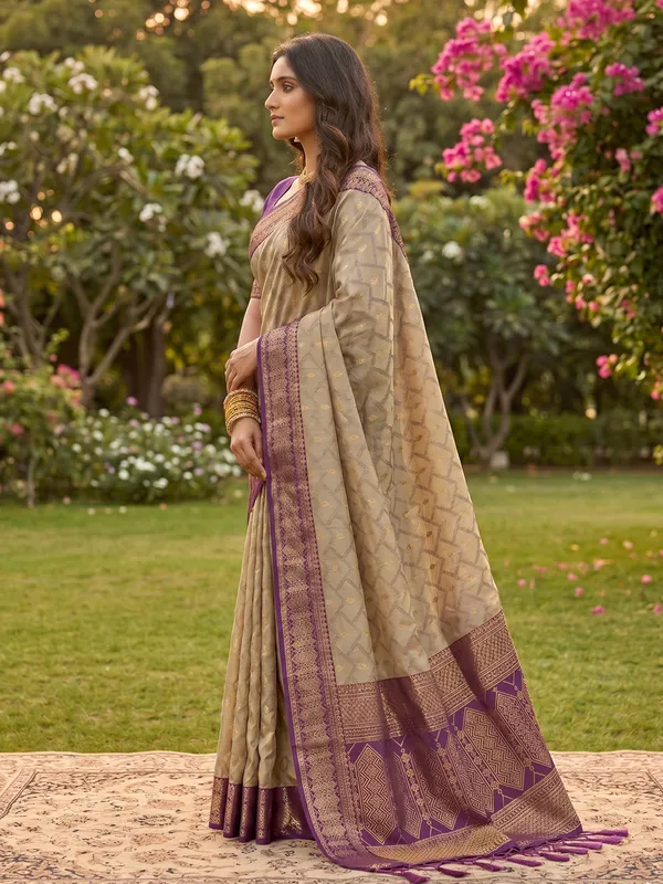 Purple_Linen_Woven_Border_Saree_For_Women