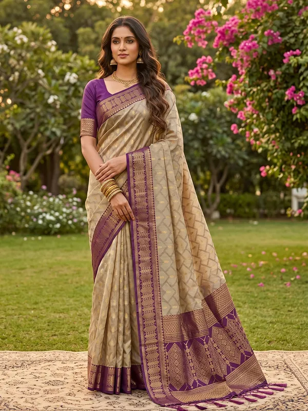 Purple_Linen_Woven_Border_Saree_For_Women