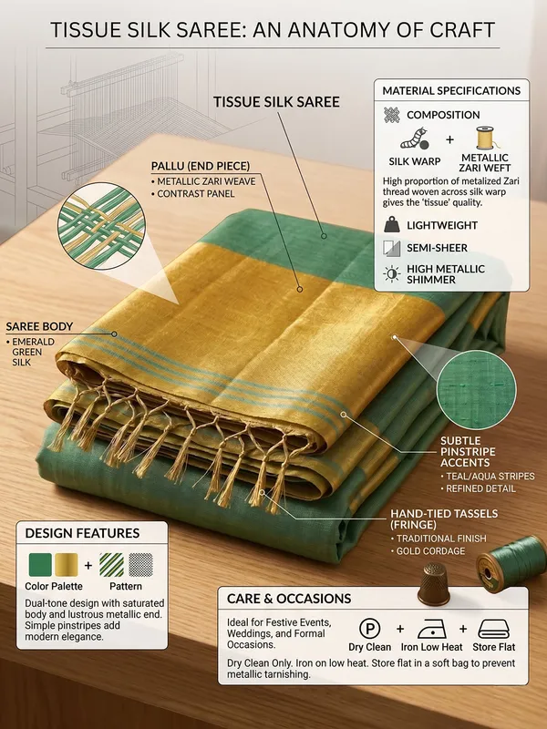 Teal_Green_Tissue_Silk_Solid_Zari_Border_Saree_For_Women
