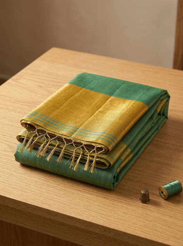 Teal_Green_Tissue_Silk_Solid_Zari_Border_Saree_For_Women