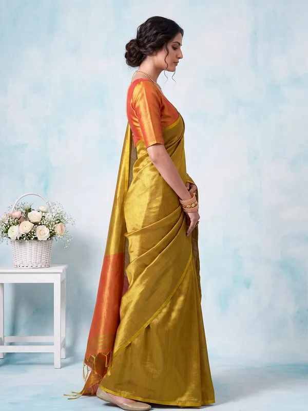 Mustard_Yellow_Orange_Tissue_Silk_Contrast_Border_Saree_For_Women