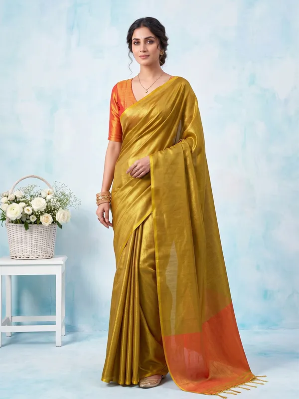 Mustard_Yellow_Orange_Tissue_Silk_Contrast_Border_Saree_For_Women