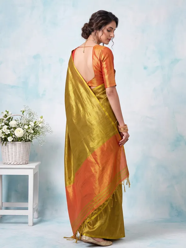 Mustard_Yellow_Orange_Tissue_Silk_Contrast_Border_Saree_For_Women