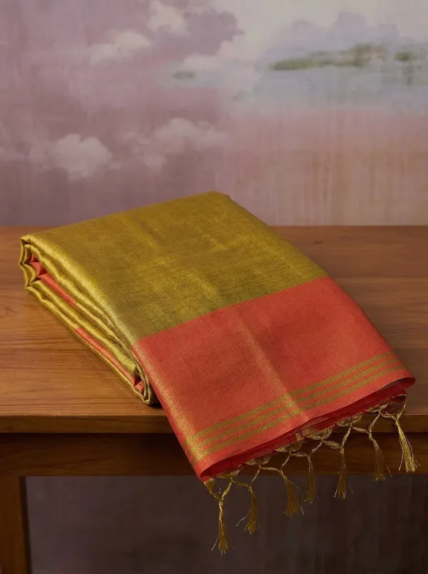 Mustard_Yellow_Orange_Tissue_Silk_Contrast_Border_Saree_For_Women