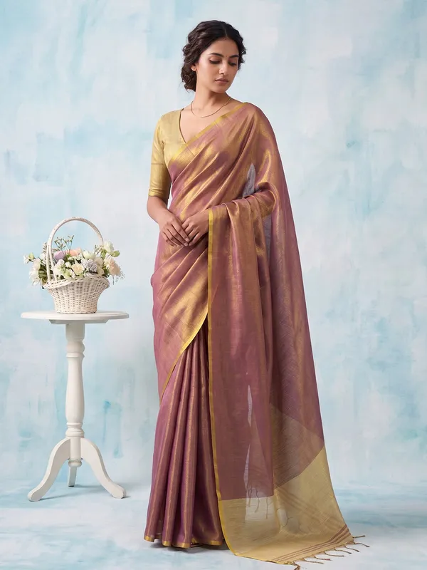 Mauve_Blue_Tissue_Silk_Shimmer_Solid_Saree_For_Women