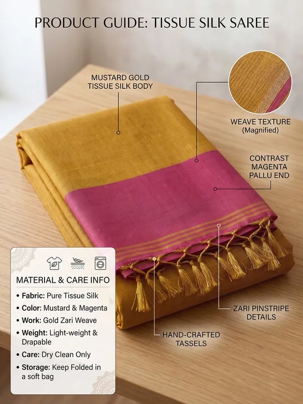 Bright_Yellow_Pink_Tissue_Silk_Solid_Zari_Border_Saree_For_Women