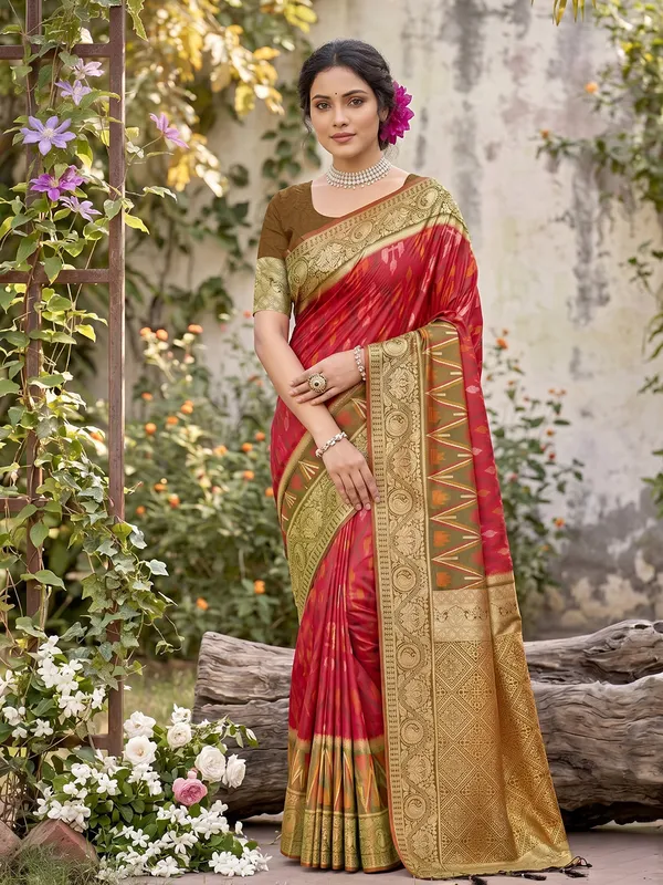 Red_Silk_Pochampalli_Ikkat_Saree_For_Women