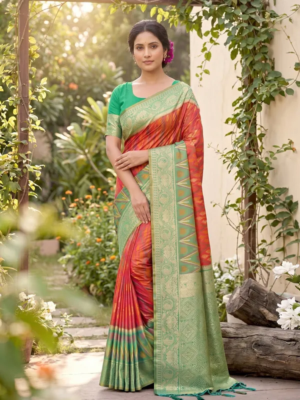Orange_Silk_Pochampalli_Ikkat_Saree_For_Women