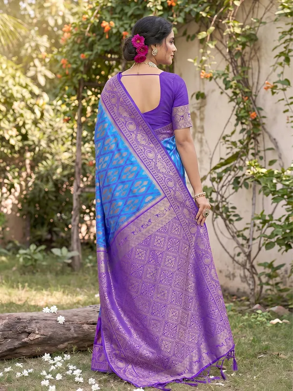 Blue_Pochampalli_Silk_Ikkat_Woven_Saree_For_Women