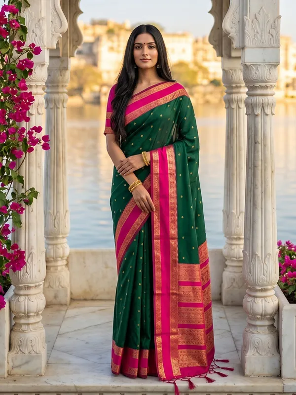 Dark_Green_Rani_Pink_Soft_Silk_Saree_For_Women